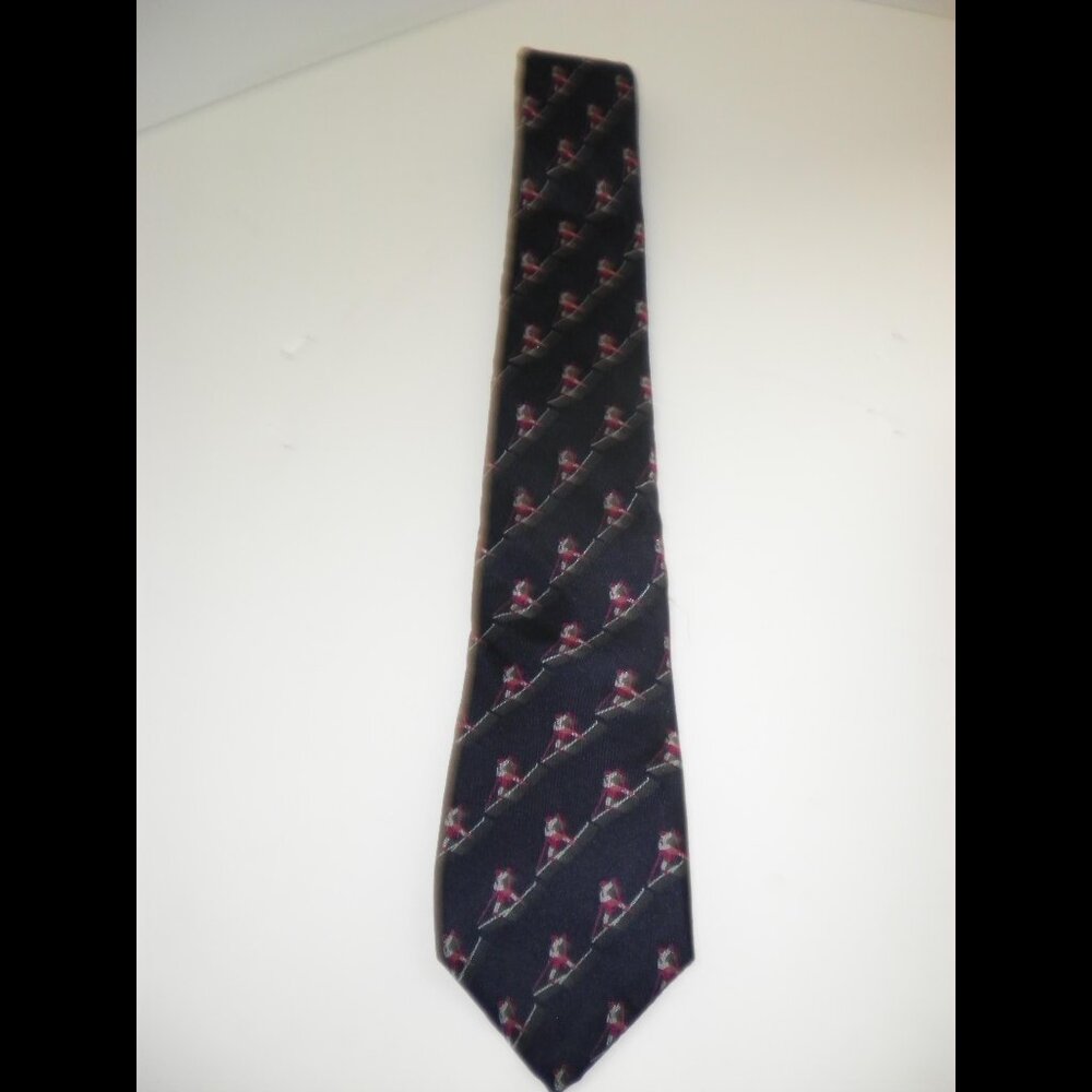 Horchow Collection Mens Dark Blue All Silk Necktie Neck Tie with Skiers